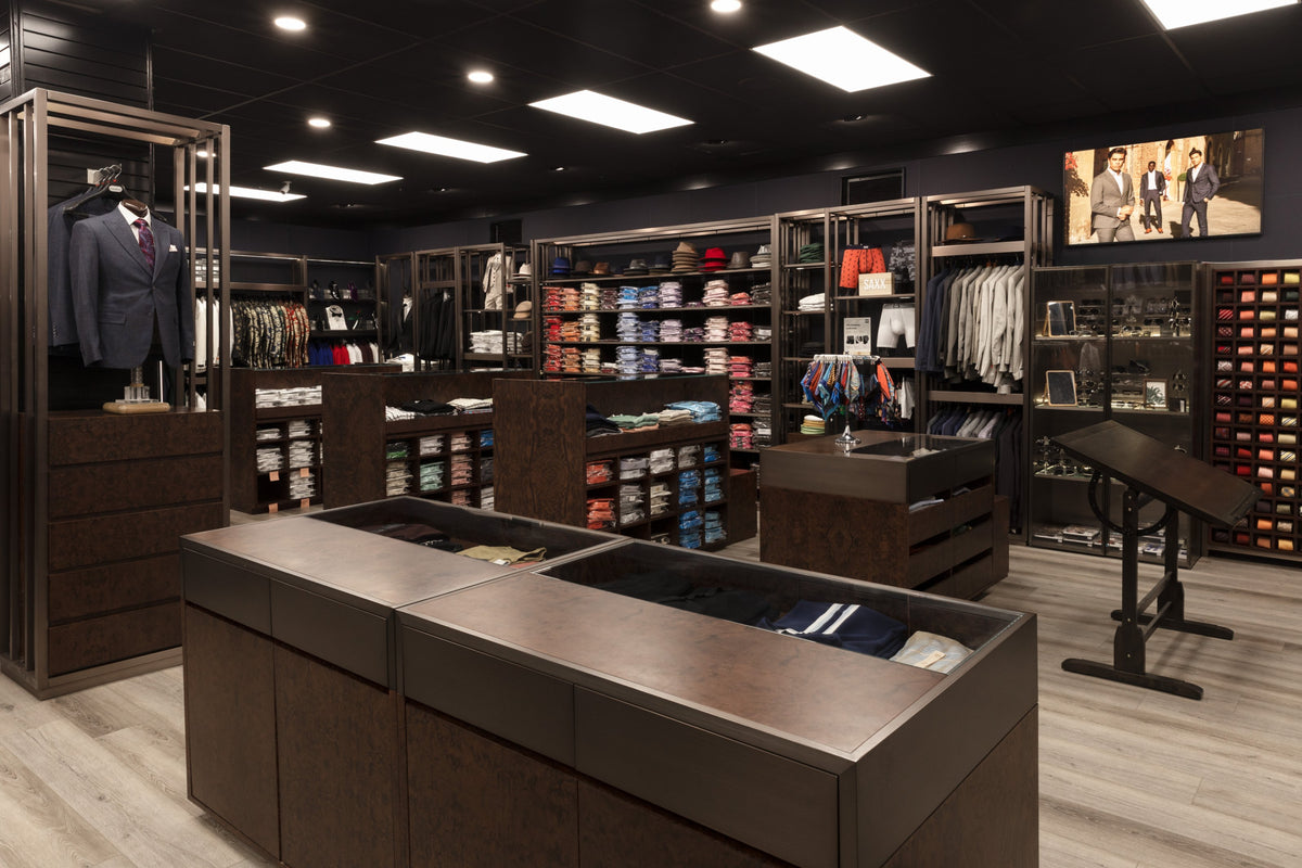 Display tables and suit racks at Giorgio Men's Wear